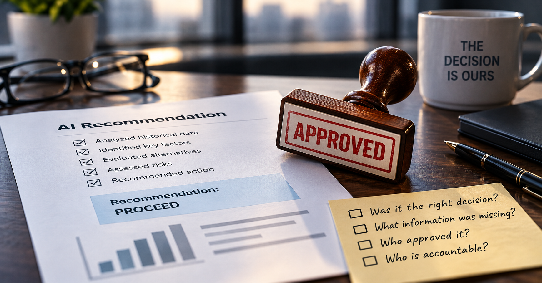 Approved AI recommendation with rubber stamp