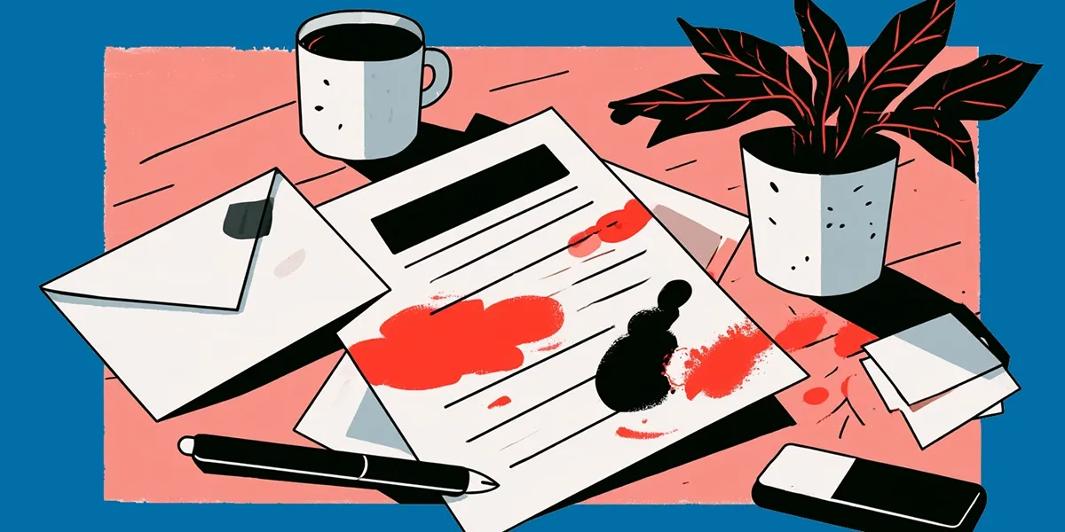 Illustrated desk scene with an official document representing a service failure caused by an erroneous death report